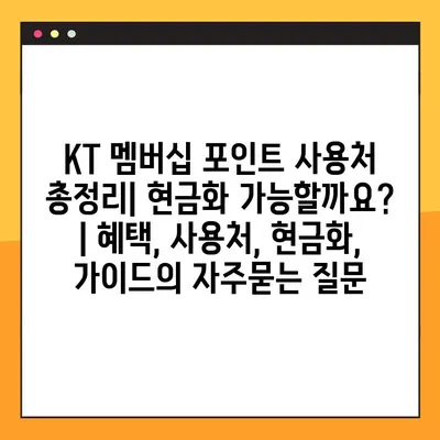 KT 멤버십 포인트 사용처 총정리| 현금화 가능할까요? | 혜택, 사용처, 현금화, 가이드