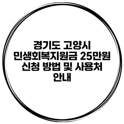 경기도 고양시 민생회복지원금 25만원 신청 방법 및 사용처 안내